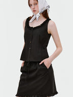 fano Figure Flattering Round Neck Black Two Piece Women S M L Top & Skirt Sets