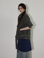 Lofi choose Breathable Drawstring Oversized Commuter Women Button Mud Gray Denim Jackets