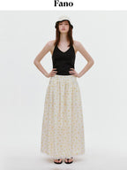 fano Lined 100% Cotton Soft Plaid A Line Mid Waist Loose Fit Korean Maxi Skirts