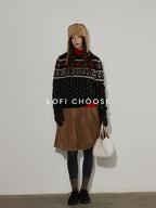 Lofi choose Cozy Wool Blend Loose Fit Crewneck Commuter Knitwear Black Sweaters