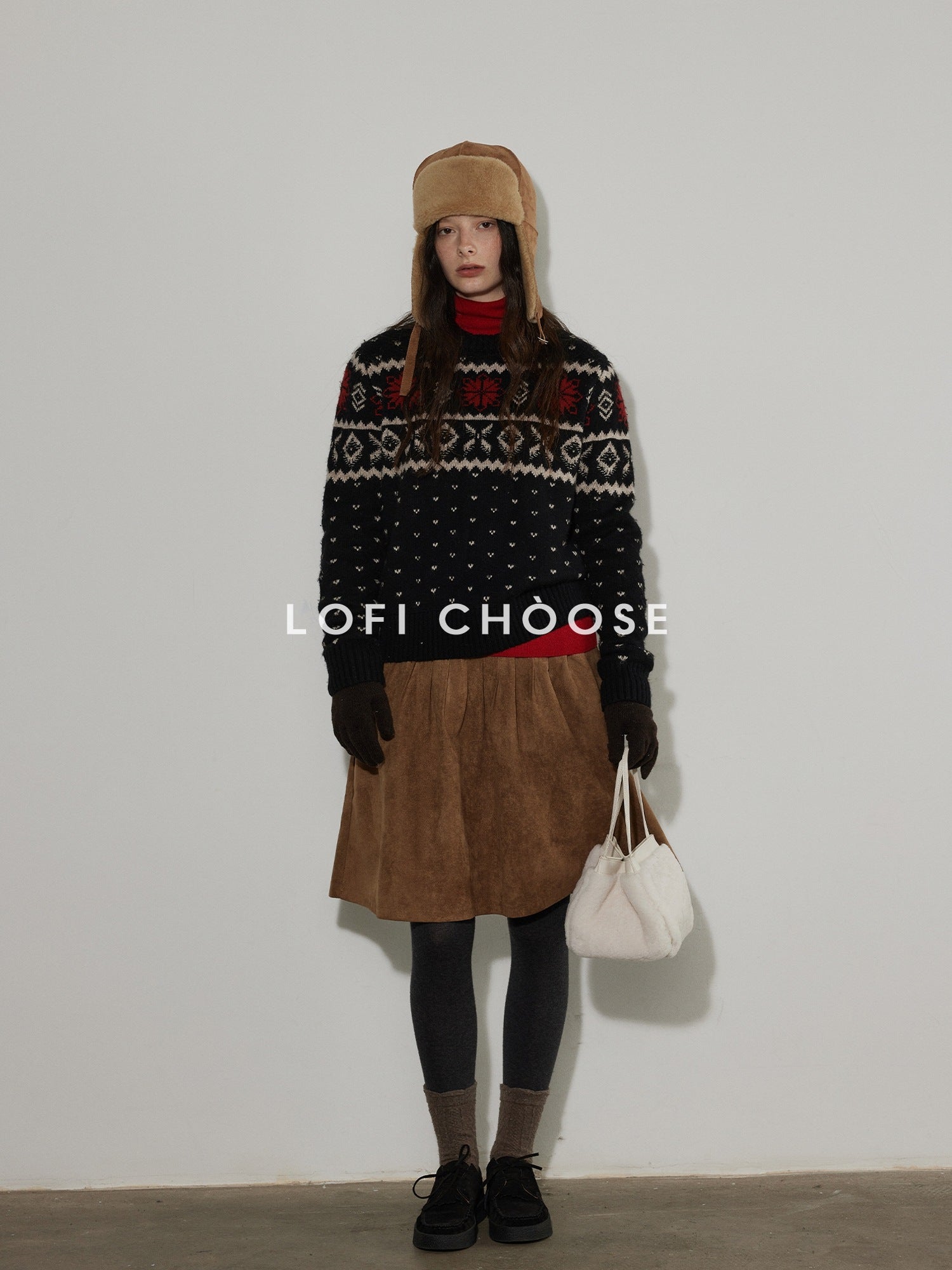 Lofi choose Cozy Wool Blend Loose Fit Crewneck Commuter Knitwear Black Sweaters