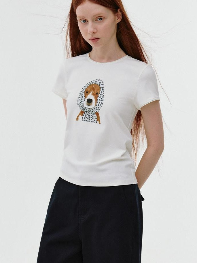 fano Soft Cotton Korean Slim Round Neck Animal Print Women Short Sleeve T-Shirts