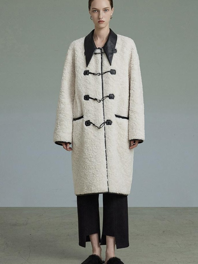 unspoken Thick Warm Minimalist Straight Fit Women Toggle Colorblock Mid Length Wool Coats