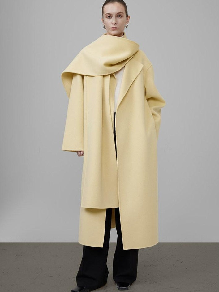 unspoken 100 Percent Wool Bright Yellow Long Straight Minimalist Office Wool Coats