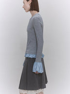 someone sometimes Lyocell Wool Blend Low Crew Neck Office Knit Women Meteor Grey Sweaters