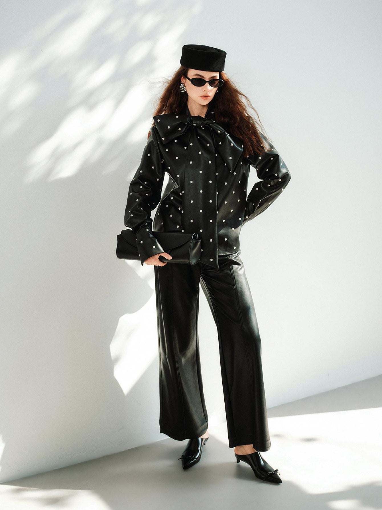 audreyyang Premium High Waist Viscose Zipper Light Luxury Women Black Straight Pants
