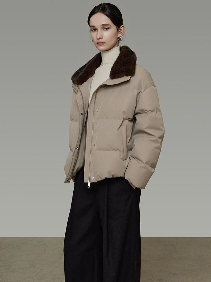 unspoken 90 White Duck Down Warm Loose Commuter Zip Lapel Women Down Jackets