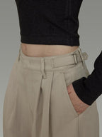 unspoken Pleated Natural Waist Minimalist Loose Women Khaki Zipper Wide Leg Pants