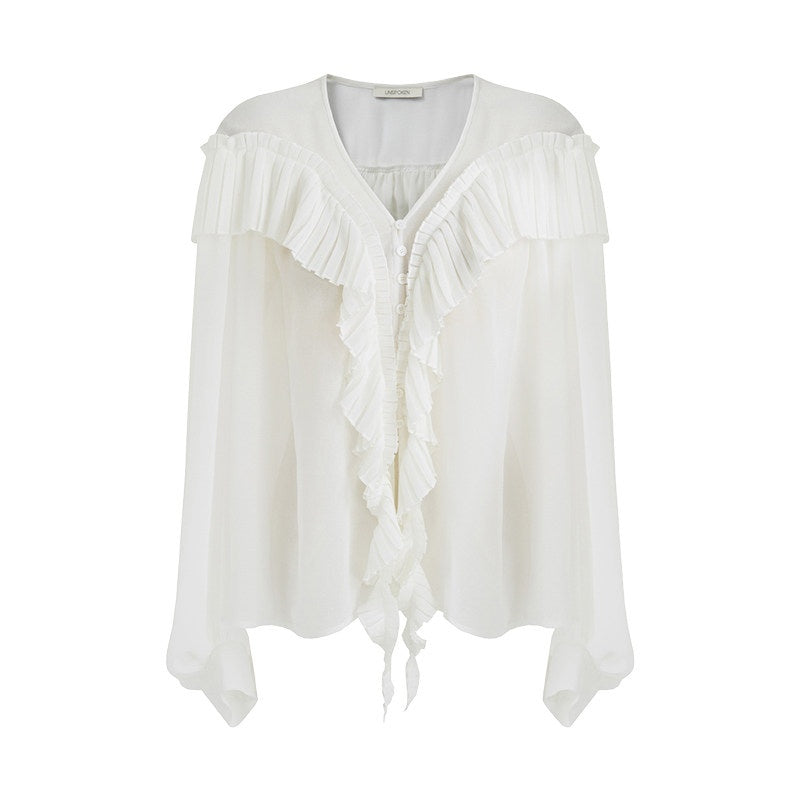 unspoken Lightweight V-neck Loose Minimalist Office Women Polyester Long Sleeve Blouses