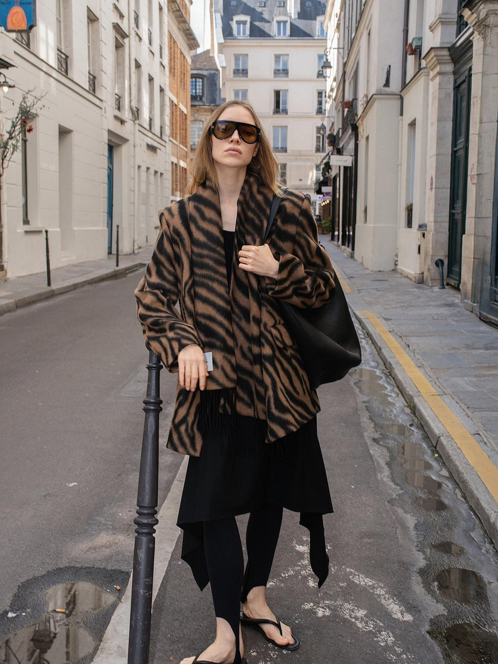 audreyyang Wool Blend Fringe Relaxed Double Breasted Women Zebra Print Blazers