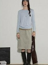 Lofi choose Soft Oversized Loose Fit Round Neck Women Blue Brown Long Sleeve T-Shirts