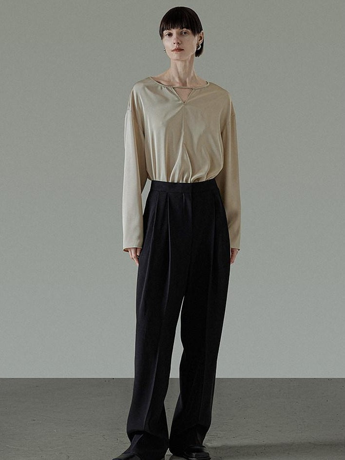 unspoken Skin Friendly Breathable Minimal Loose V-neck Longsleeve Women Champagne Blouses