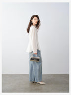 audreyyang Durable Viscose Slim Waist Casual Lapel Button Long Sleeve Blouses