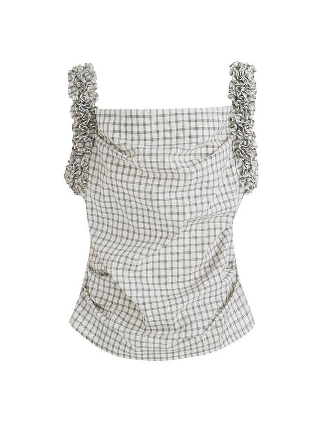 unspoken Plaid Pleated Loose Fit Office Wear Womens Polyester Blend Camisoles