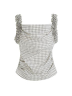 unspoken Plaid Pleated Loose Fit Office Wear Womens Polyester Blend Camisoles