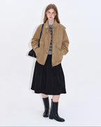 fano Pocketed Khaki Loose Fit Commuter Stand Collar Youth Polyester Bomber Jackets
