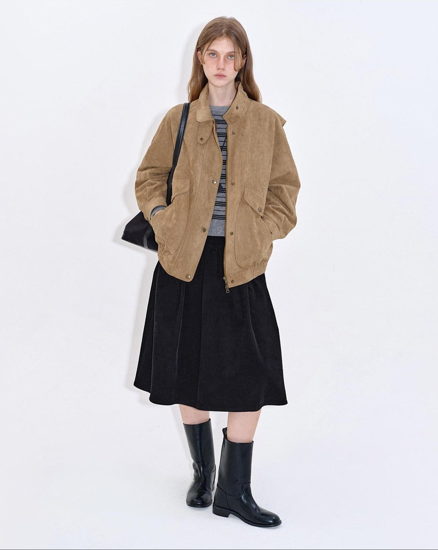 fano Pocketed Khaki Loose Fit Commuter Stand Collar Youth Polyester Bomber Jackets