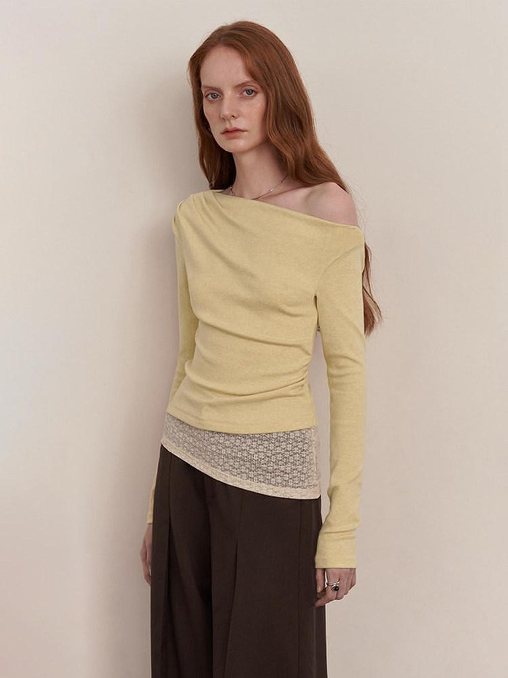 someonesometimes Faux Cashmere Slim Fit Asymmetrical Slant Neck Women Knit Pullover Sweaters