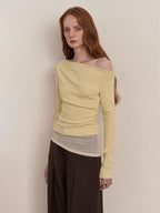 someonesometimes Faux Cashmere Slim Fit Asymmetrical Slant Neck Women Knit Pullover Sweaters