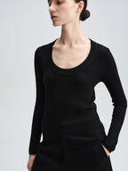 audreyyang Sheep Wool Slim Fit Crew Neck Knit Women Black Gray Brown Sweaters