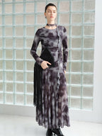 audreyyang Elegant Sash Fitted Knit Long Sleeve Grey Ombre Maxi Dresses