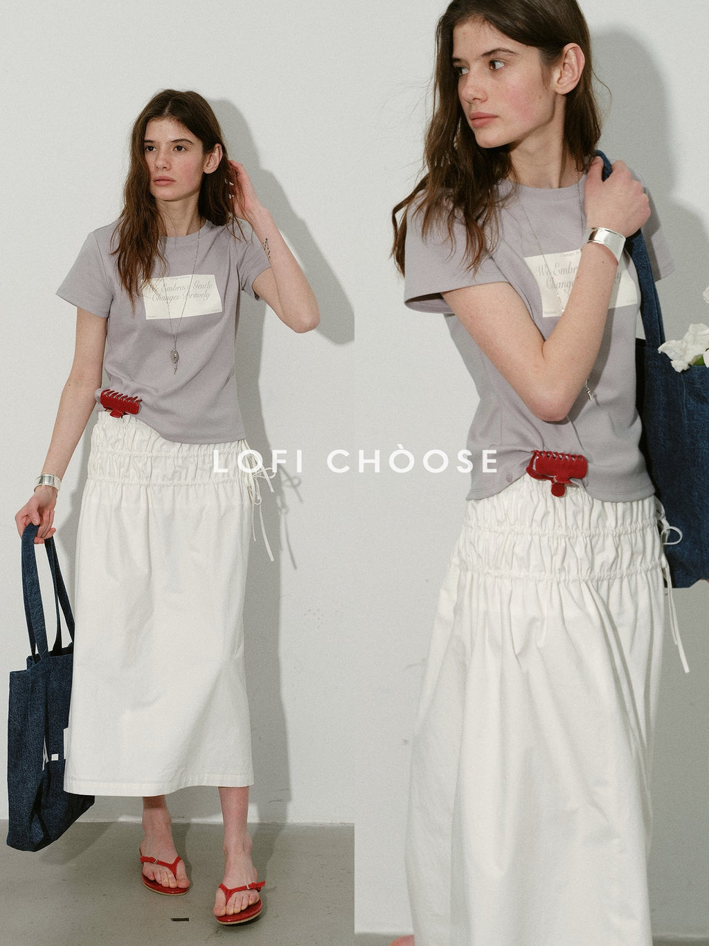 Lofi choose High Waist Bow A Line Cotton Commuter Loose Fit Women Tie Elegant Midi Skirts