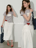 Lofi choose High Waist Bow A Line Cotton Commuter Loose Fit Women Tie Elegant Midi Skirts