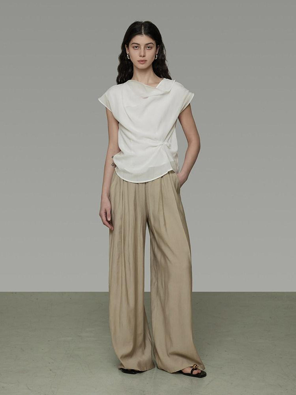 unspoken Lyocell Shape Retention Office Sleeveless Loose Fit Women White Blouses