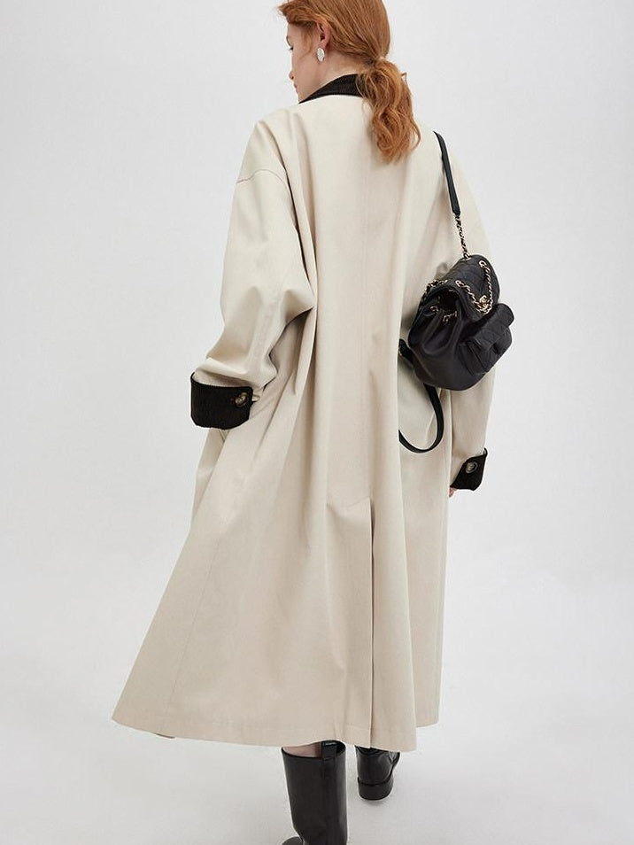 fano Single Breasted Stand Collar Relaxed Fit Women Polyester Lined Trench Coats