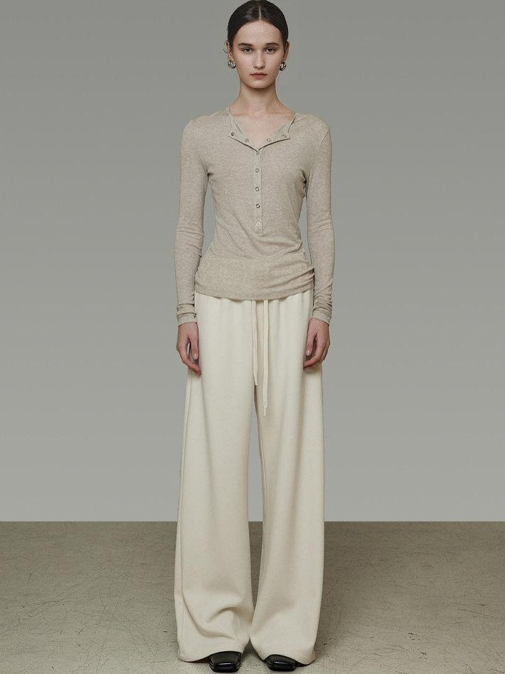 unspoken High Waist Tailored Tie Waist Minimal Workwear Breathable Straight Wide Leg Pants
