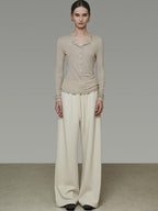 unspoken High Waist Tailored Tie Waist Minimal Workwear Breathable Straight Wide Leg Pants