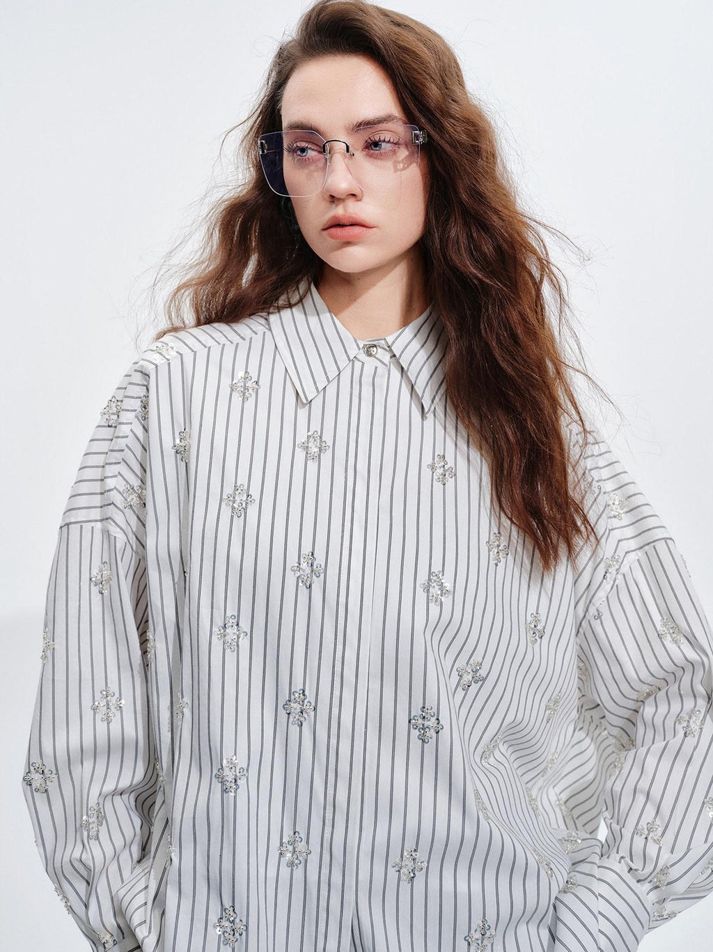 audreyyang Holds Shape Casual Loose Colorblock Striped Drop Shoulder Women Cotton Shirts