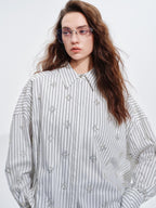 audreyyang Holds Shape Casual Loose Colorblock Striped Drop Shoulder Women Cotton Shirts
