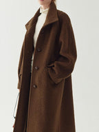 fano Soft Wool Blend Straight Cut Stand Collar Pockets Commuter Midlength Wool Coats