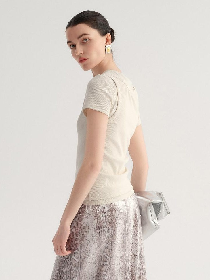 audreyyang Viscose Cotton Slim Fit Casual Round Neck Women Solid Short Sleeve T-Shirts