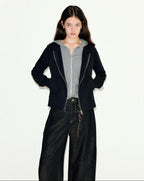 fano Striped Faux Two Piece Loose Fit Commuter Women Black Cotton Blend Hoodie