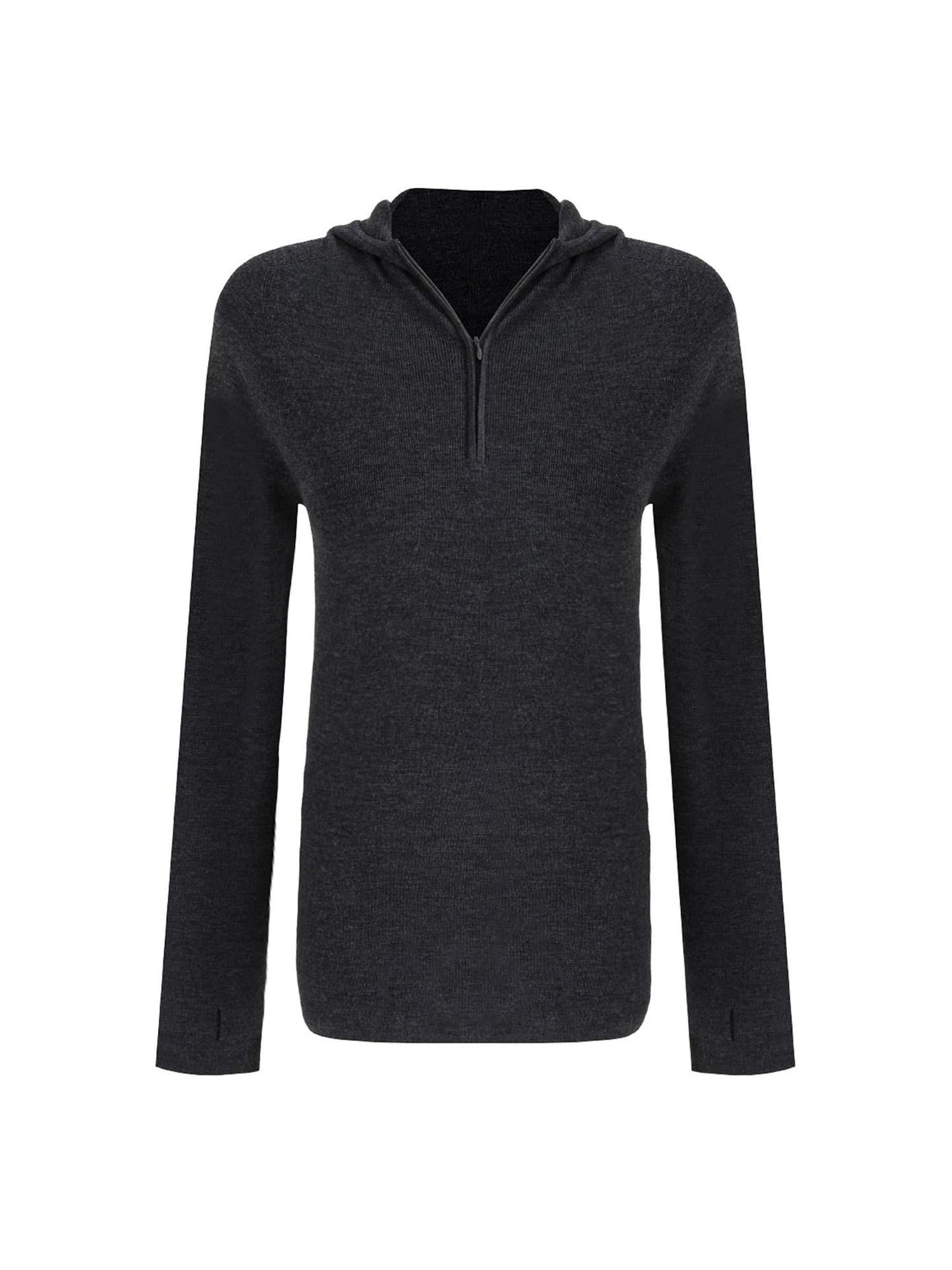 unspoken Pure Wool Soft V-neck Hooded Slim Fit Commuter Women Knit Sweaters