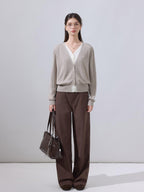 ikyou Stain Resistant Cotton Embroidered Natural Waist Brown Rigid Wide Leg Jeans