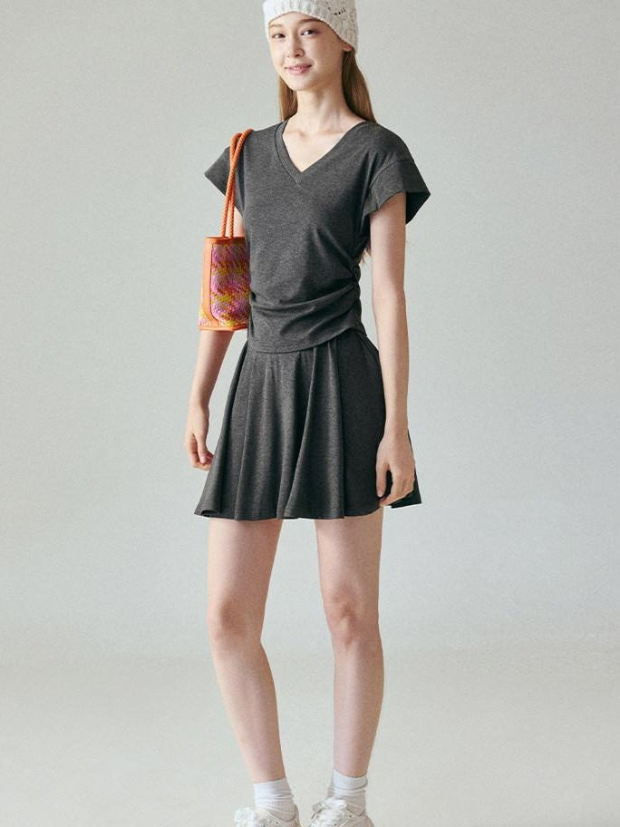 fano Chic V-neck Short Sleeve Two Piece Women Matching Set Top & Skirt Sets