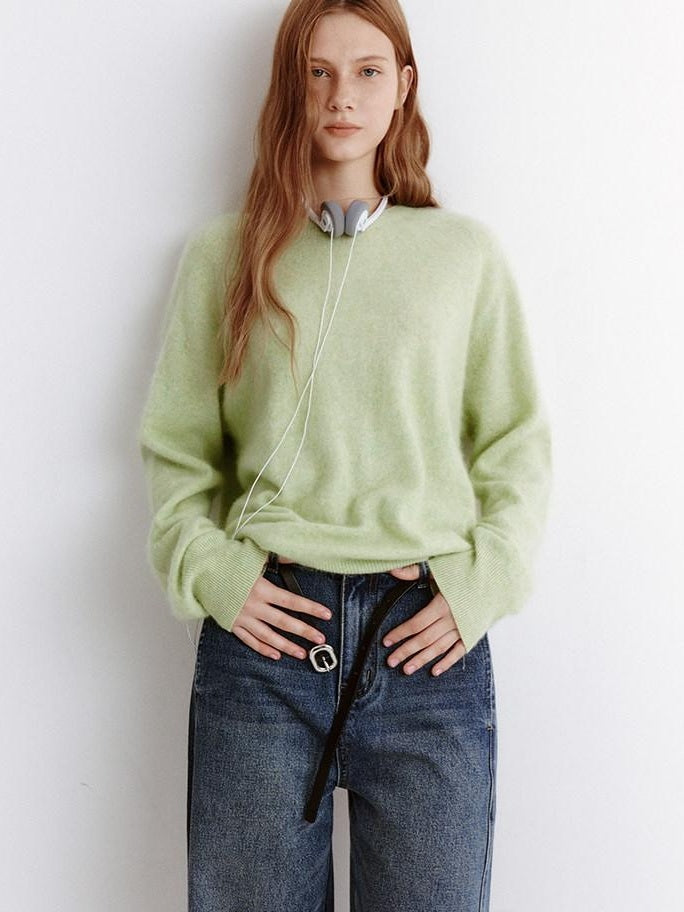 fano Soft Wool Cashmere Blend Relaxed Fit Crew Neck Women Knit Pullover Sweaters