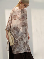 audreyyang Light Commuter Loose Paisley Print Round Neck Women Long Sleeve T-Shirts