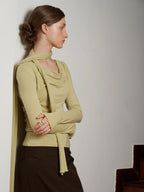 someonesometimes Soft Viscose Blend Tie Detail V-neck Minimalist Commuter Knit Pullover Sweaters