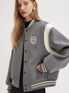 fano Embroidered Relaxed Fit Commuter Colorblock Crew Neck Women Bomber Jackets