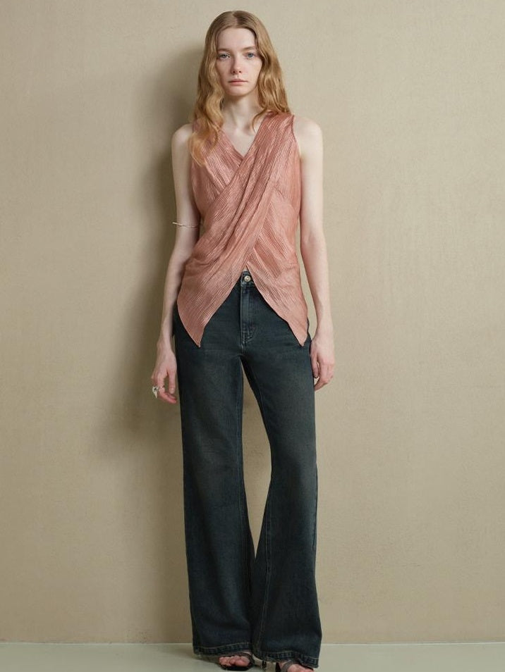 someonesometimes Ribbed Patchwork Zip Front Commuter Strappy Loose Fit Women Tank Tops