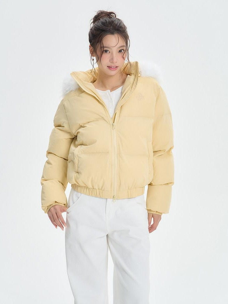 ikyou Thick Embroidered Detachable Hood Straight Fit Commuter Polyester Puffer Jackets