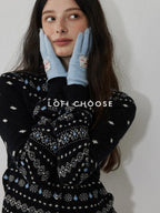 Lofi choose Lightweight Buttoned Round Neck Long Sleeve Office Womens Black Knit Cardigans