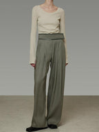 unspoken High Waist Breathable Lyocell Blend Minimal Office Moss Green Wide Leg Pants