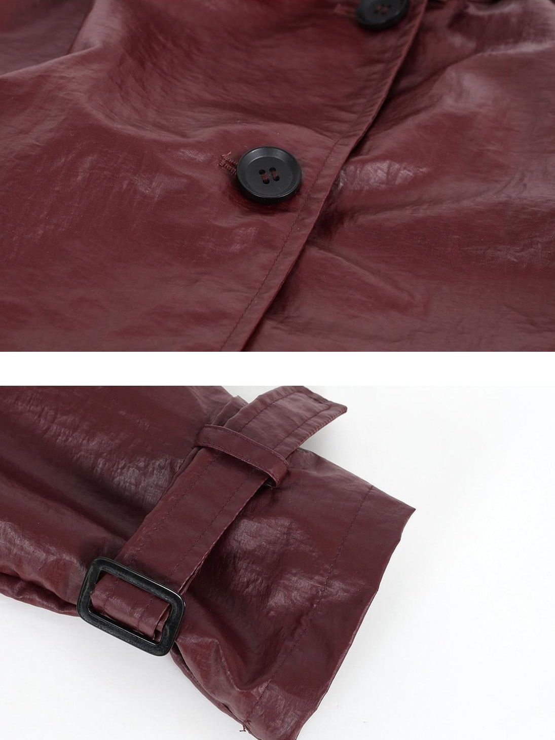 audreyyang Slimming Loose Cuffed Sleeves Button Women Mustard Green Leather Jackets