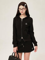 ikyou Sleek Slim Fit Zip Up Patchwork Pockets Commuter Cotton Lined Hoodie
