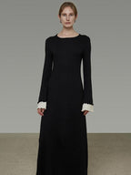 unspoken Slim Waist Colorblock Aline Knit Bell Sleeve Office Women Breathable Maxi Dresses